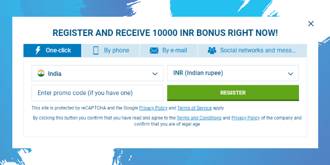 A step-by-step guide on how to register at 1xbet for a player from India