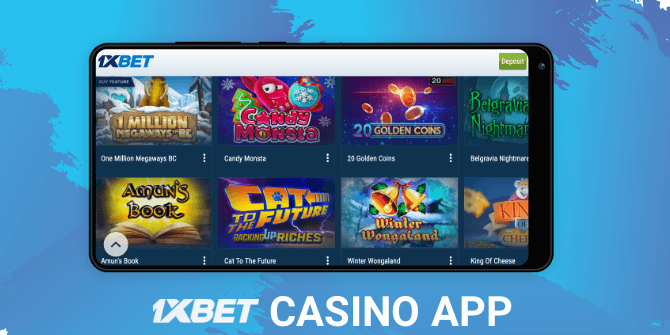 Selection of games at 1xbet casino app