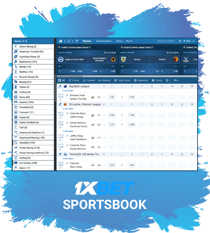 1xbet sportsbook contém um grande número das disciplinas esportivas mais populares