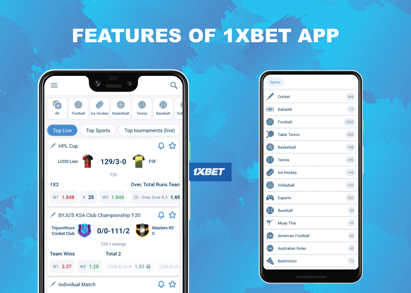 The main features and benefits of betting on sports via 1xbet mobile app