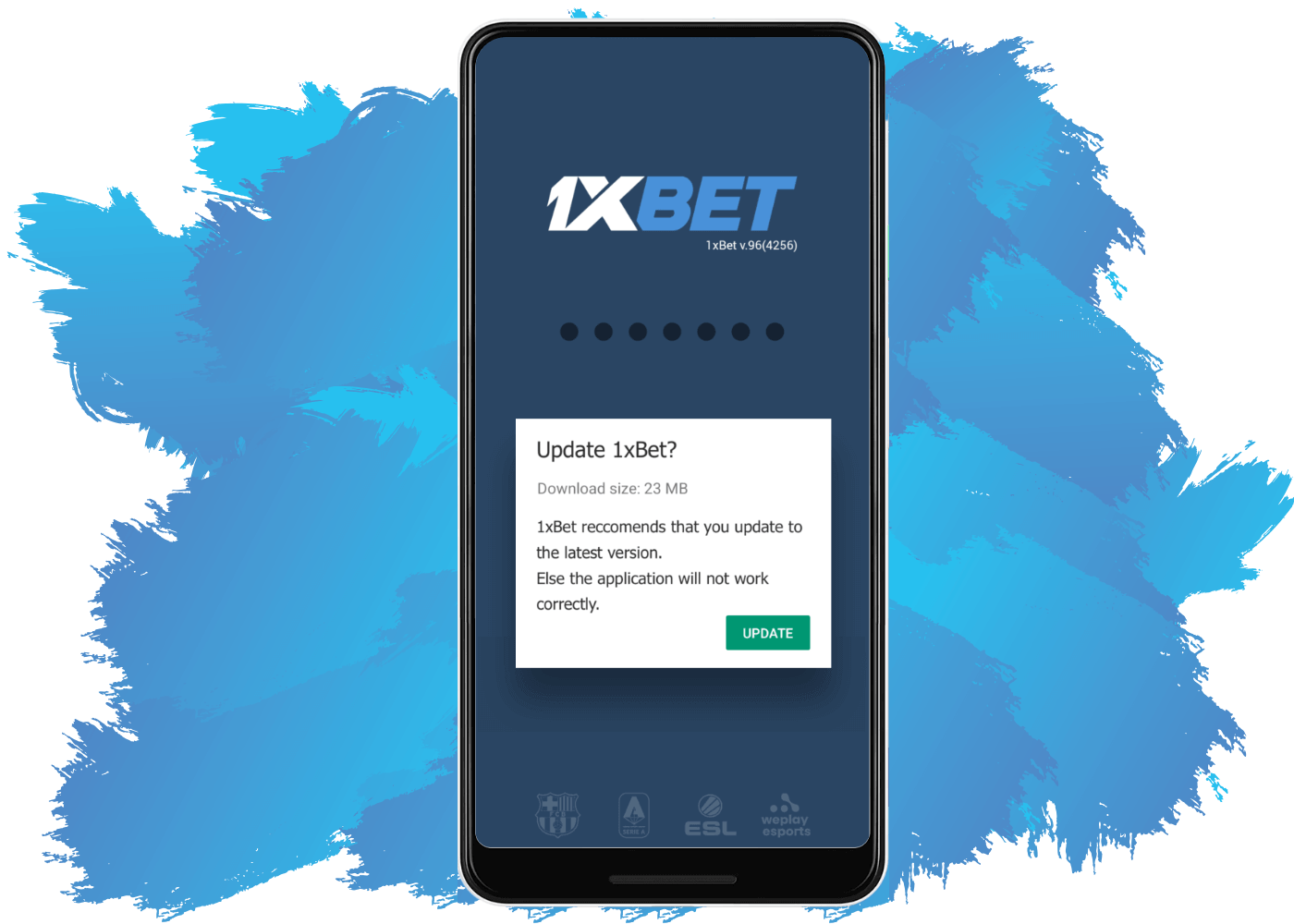 Update options at 1xbet application